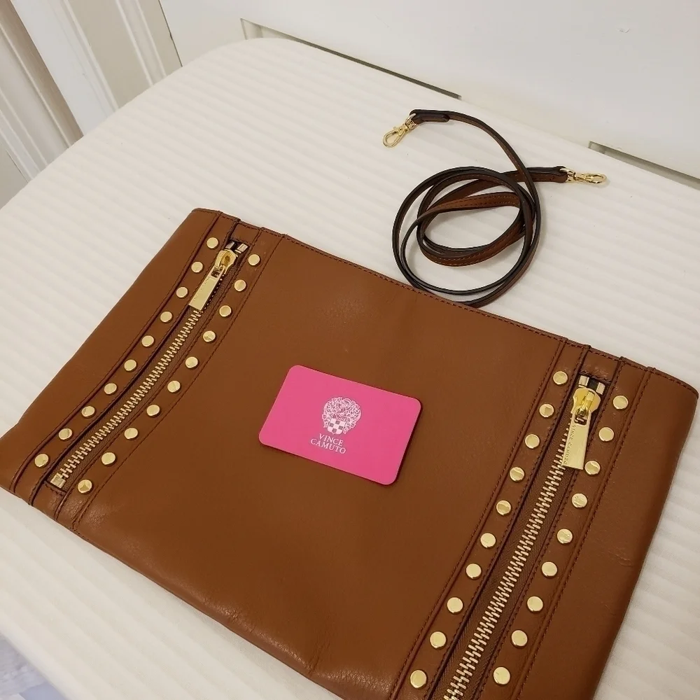 NWOT Vince Camuto Mocha Bisque In Color Leather Large Clutch/Crossbody, …